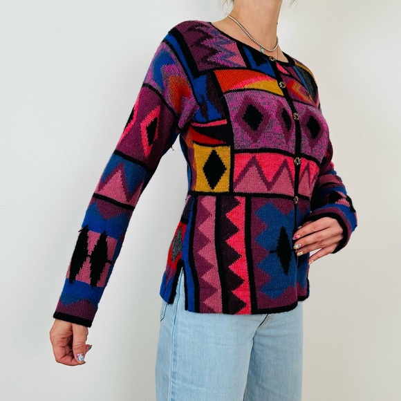 Emoda 100% Alpaca cardigan sweater geometric print - Picture 2 of 8